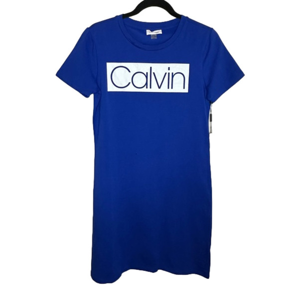 CALVIN KLEIN LOGO T-SHIRT DRESS SZ S BLUE - Picture 2 of 11